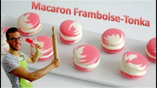 RECETTE MACARON TONKAFRAMBOISE FACILE  Raspberrytonka macarons English subtitles available [upl. by Icnarf898]