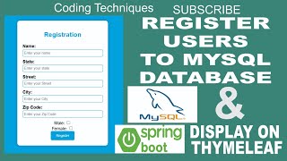 User Registration Form Using Spring Boot  MySQL Database  Thymeleaf  Spring Data JPA [upl. by Grosmark867]