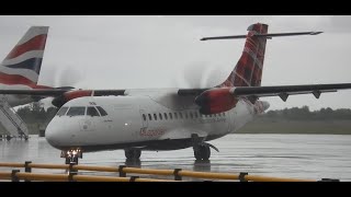 Loganair ATR 42500 taxiing out in the rain at Inverness [upl. by Merrow973]