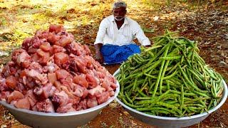 Cowpea Chicken  Long Green Beans Recipe  Karamani Chicken prepared by uncle  food fun village [upl. by Nrublim]