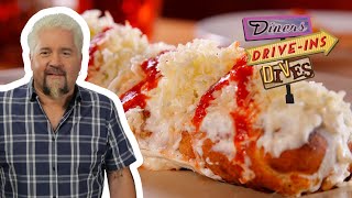 Guy Fieri Eats a Steak and COLA Pizza  Diners DriveIns and Dives  Food Network [upl. by Neelya]