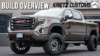 BUILD OVERVIEW Lifted 2019 GMC 1500 AT4  4 Inch Rough Country Lift Kit and 22x12 Fuel Stroke Wheel [upl. by Lori]