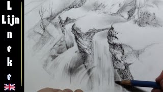 Easy WATERFALL for beginners Graphite drawing [upl. by Nahshu]