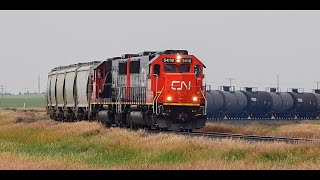 CN SD60s pulling Procor oil and frac cars to TransEnergy Kindersley [upl. by Orodoet]