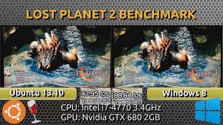 Ubuntu 1310 VS Windows 8  Lost Planet 2 Benchmark with Wine 171CSMT Test B [upl. by Dimo]