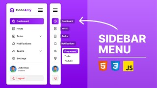 Responsive Dropdown Sidebar Menu With Tooltip  HTML CSS amp Javascript [upl. by Aysa440]