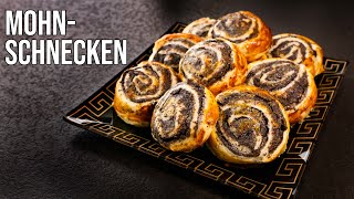 Mohnschnecken  Blätterteig Gebäck Rezept  einfach lecker [upl. by Haissi]