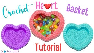 Crochet Heart Basket for Beginners  Crochet Heart Basket DIY [upl. by Ettennahs546]