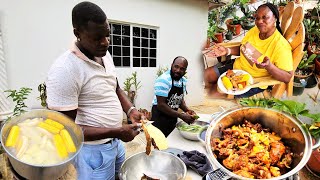 Aunt Rosies Epic Open Fire Cookout Green Banana Dumpling Fricassee Chicken With Red Stripe Beer [upl. by Chiles]