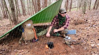 RAINY amp WINDY Night BIvy Bag Camping Under A Plow point Tarp Shelter  Solo Overnighter In The Woods [upl. by Siraved]