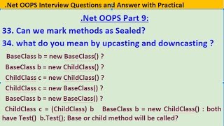 Part 9 Net OOPS C Base class Vs Derived class Sealed methods Upcasting and Downcasting [upl. by Constancia]