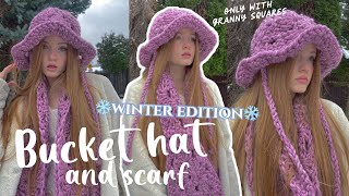 Crochet granny square bucket hat and scarf ❄️  beginner friendly tutorial 💖 [upl. by Nawuj]