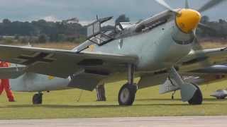 Hurricane MkXII vs HA1112 Buchón simulated combat in Duxford Airshow September 2013 [upl. by Anyale]