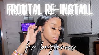 How to RE INSTALL Frontal Wig for BEGINNERS  MELTED Transparent Lace  No Baby Hairs [upl. by Anertak701]