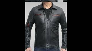 Mens Slim Fit Black Biker Leather Jacket leatherjacket trending foryou [upl. by Ylil]