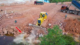 Ep14 Amazing Unveling The Power Land Reclamation Equipment Bulldpzer Push Big Rock To Water [upl. by Enellek]