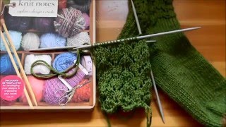 HOW TO KNIT SOCKS Cast on Cuff V lace stitch Wishbone stitch knitting in the round [upl. by Seravaj537]