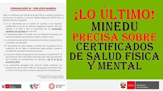 NOMBRAMIENTO DOCENTE  SOBRE CertificadoDeSaludFísicaYMental  Comunicado 0292023MINEDU [upl. by Deedahs]