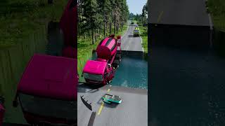 Mixer trucks vs massive water pit 9  carsvswaterpit doubleflatbedtrailertruckvsspeedbumps [upl. by Laamaj]