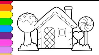 Draw a Beautiful Candy House Drawing Painting and Colouring For kids and toddlers [upl. by Lengel]