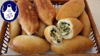 Russische Piroschki  Pirogge mit Ei Lauch und Reis  Gefüllte Teigtaschen  Absolut lecker [upl. by Suriaj]