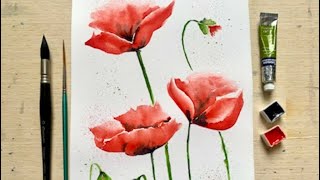 Simple Loose Poppy Painting in Watercolour the Easiest Way to Paint Red Watercolor Poppies [upl. by Arsi]