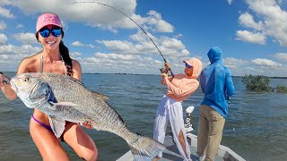 Audreys First Big Black Drum  Inshore Fishing Yankeetown FL [upl. by Eerak]