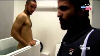 Tipsy Time  Tipsarevic Troicki and Djokovic take an ice bath  Roland Garros 2013 [upl. by Wassyngton259]