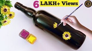 DIY Simple amp Easy Bottle Art  One Stroke Painting flowers  Bottle Art for Beginners  DrShola [upl. by Maitund749]