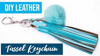 Leather tassel keychain  Leather scrap project DIY  How to make a purse accessory [upl. by Reinnej11]