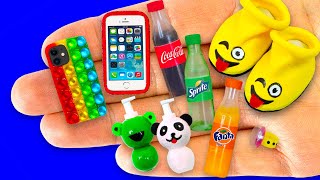 45 EASY DIY MINIATURE REALISTIC FOOD DRINKS and THINGS  Handbags Cookies Cola Sprite [upl. by Zildjian]