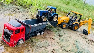 Muddy MAN 🛻 Truck and HMT 🚜 Tractor Help JCB and Water Jump Muddy Cleaning  Cartoon wale video [upl. by Verney]