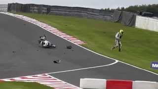 Oulton Park BSB British Supersport Crash [upl. by Enelhtak]