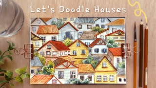 Lets Doodle Houses Step by Step with Watercolors [upl. by Eneluqcaj375]