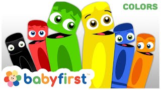 Learn Colors w Color Crew  Green Red Yellow Black Blue amp Orange  Coloring for Kids  Baby First TV [upl. by Welbie]