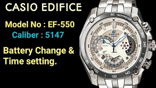 Battery change and Time setting on Casio Edifice EF550 TrendWatchLab Module No  5147 [upl. by Ettennyl]