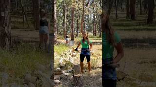 57 or 46 woodchopping woodsplitting axe challenge shorts itskyajeub [upl. by Hammad]