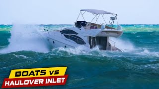 YACHT BURIED IN WAVES AT HAULOVER   Boats vs Haulover Inlet [upl. by Enalb496]