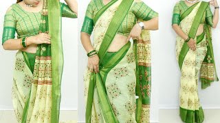 Tusser Cotton Saree Draping Guide Step By Step  Perfect Slim Look In Cotton Saree Draping Tips [upl. by Adnuhsor]