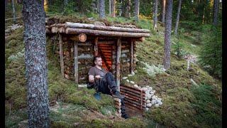 Building My BEST DUGOUT EVER  ALONE into Wild Forest  Bushcraft Moss PILLOW  Badger Came  4K [upl. by Barber]