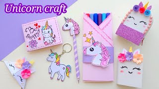 DIY Unicorn paper craft  How to make unicorn school supplies School hacks  Back to school [upl. by Leihcey119]