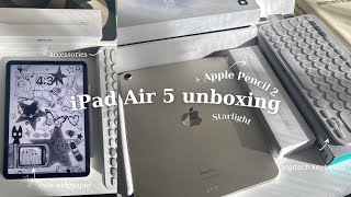 iPad Air 5 unboxing  Apple Pencil 2nd generation  cute accessories amp setting up starlight color✨ [upl. by Sparky313]