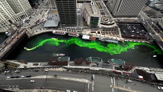 Chicago River dyed green for St Patrick’s Day 2023 [upl. by Eyllib346]